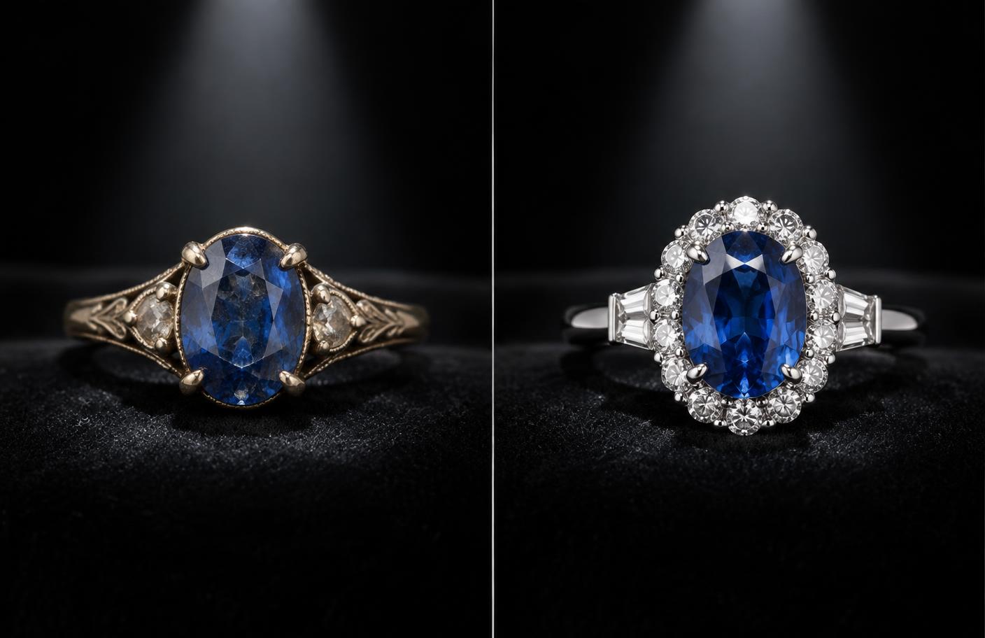 Vintage sapphire heirloom ring transformed into a contemporary design